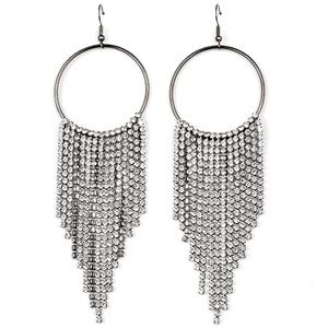 Paparazzi gun metal earring with clear rhinestones